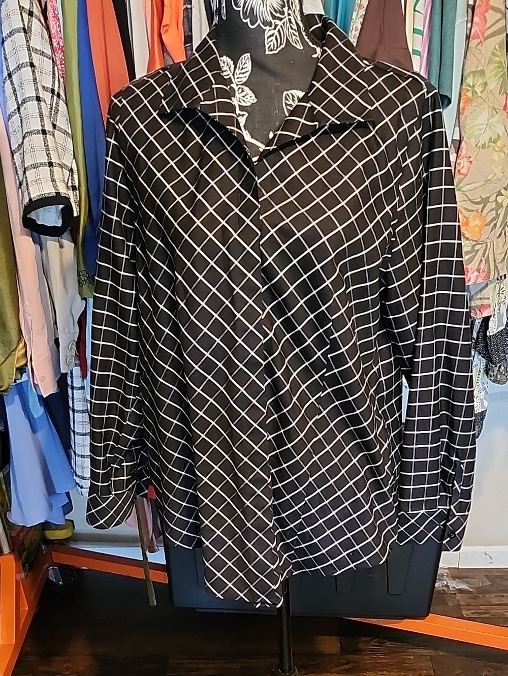 Chico's Black Windowpane Button-Front Shirt